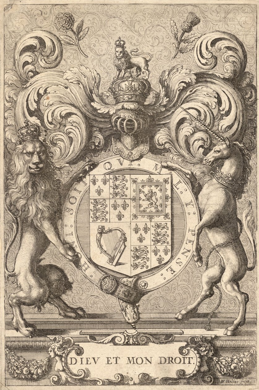 Engelska kungliga vapen (1660 - 1689). Stat 2 av Wenceslaus Hollar