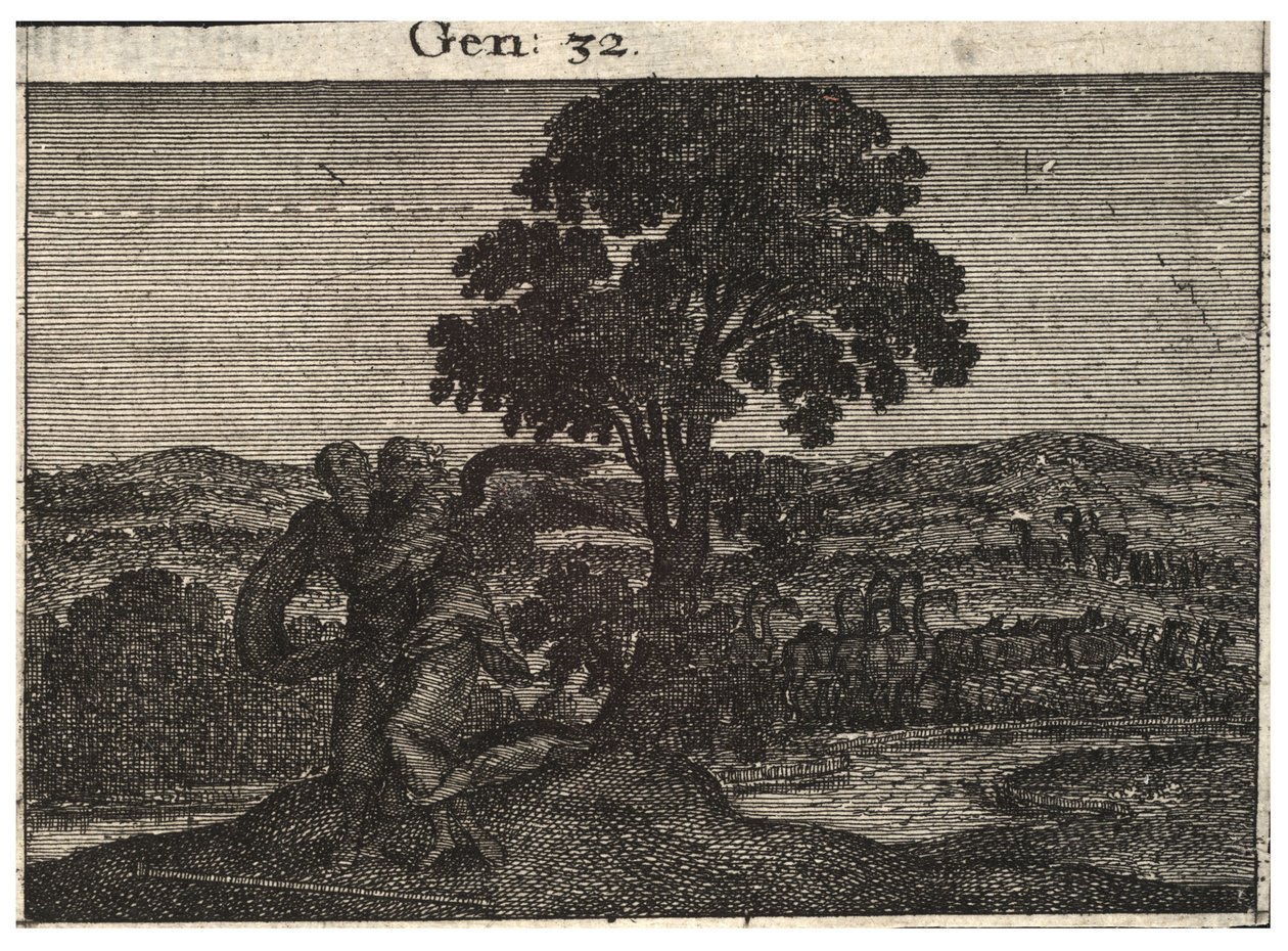 Jacob brottas med ängeln. Stat 1 av Wenceslaus Hollar