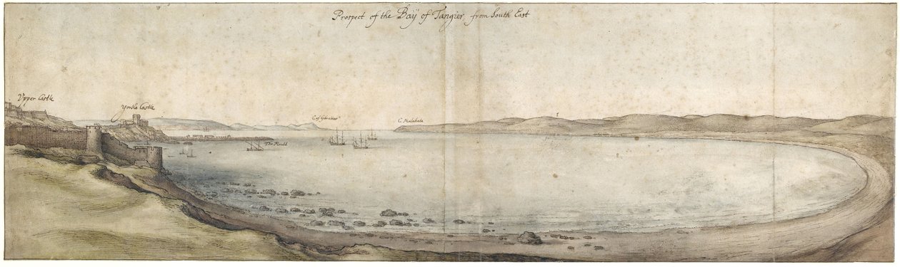 Prospekt av Tangierbukten från sydost (Penna och brunt bläck och akvarell över grafit) av Wenceslaus Hollar