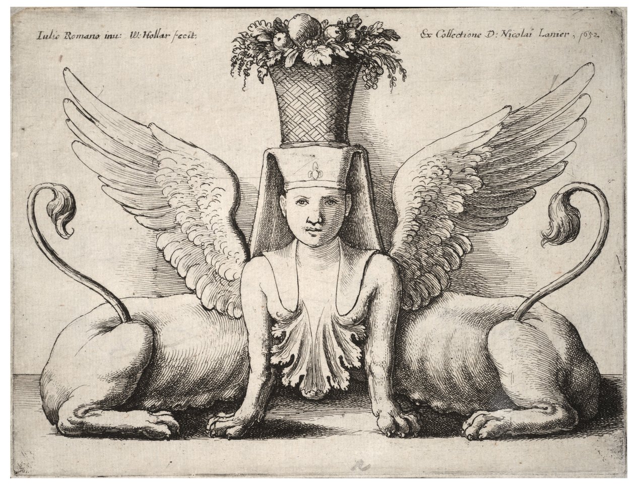 Sphinx with two bodies, after Giulio Romano av Wenceslaus Hollar