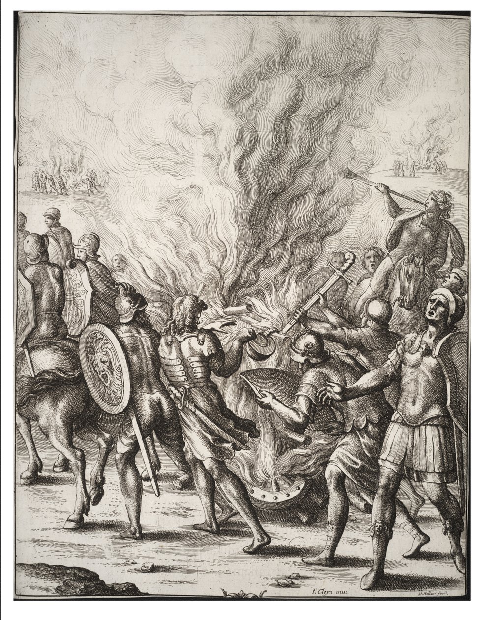 The Trojans cremating their dead. State 1 av Wenceslaus Hollar