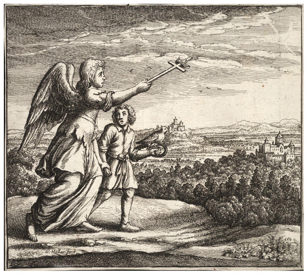 The angelic guide. State 1 av Wenceslaus Hollar