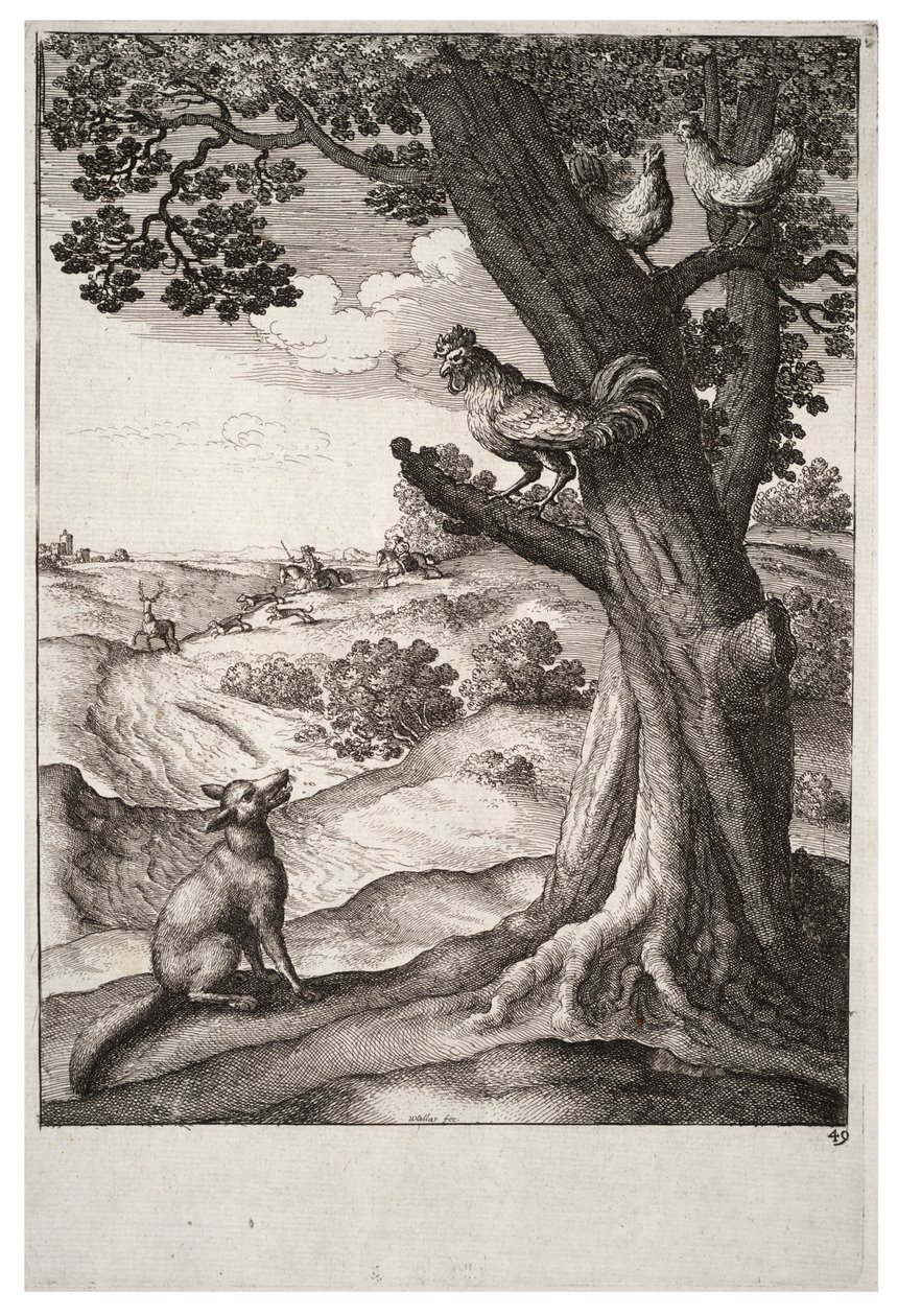 The fox and the cock av Wenceslaus Hollar