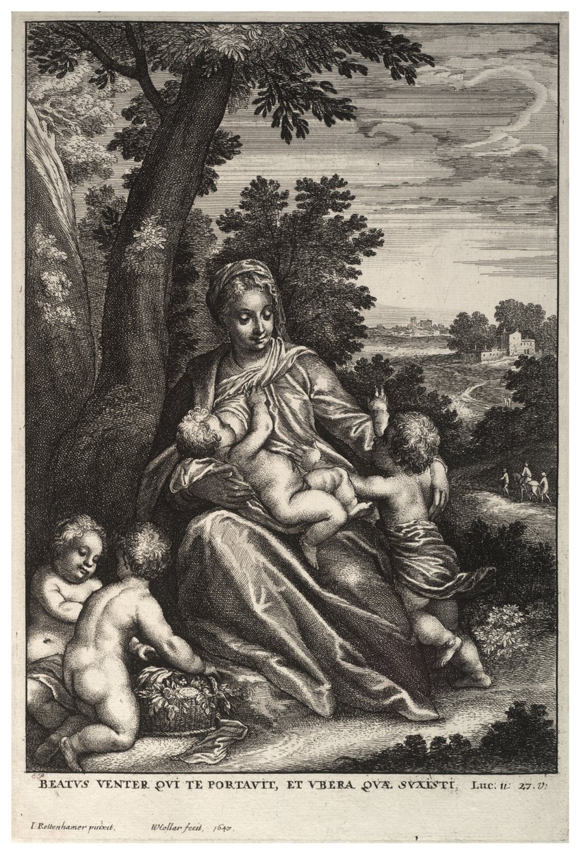 The holy family, after Rottenhammer av Wenceslaus Hollar