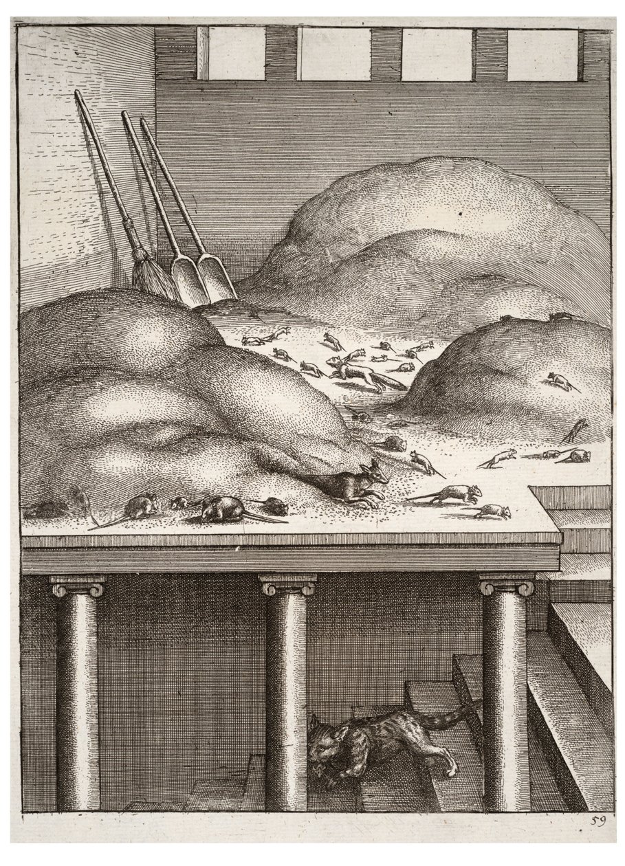 The old weasel and the mice av Wenceslaus Hollar