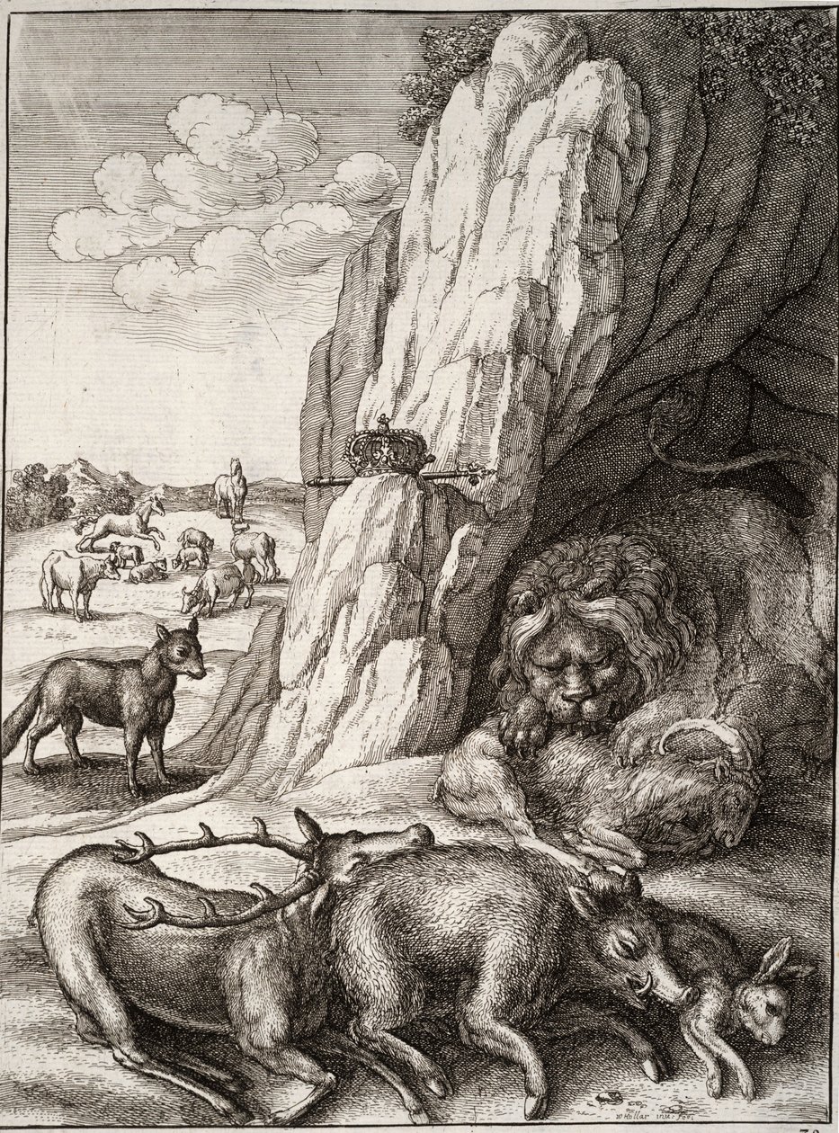 The sick lion av Wenceslaus Hollar