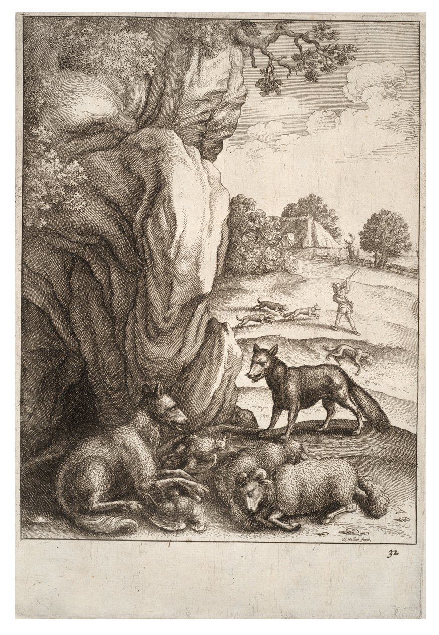 The wolf and the fox av Wenceslaus Hollar