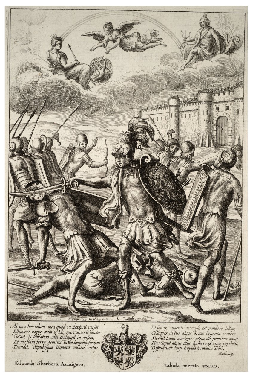 Turnus slaying Pandarus. State 2 av Wenceslaus Hollar