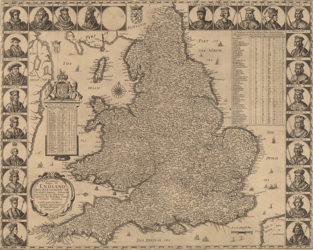 En ny och exakt kartläggning av England, 1644. av Wenceslaus Hollar