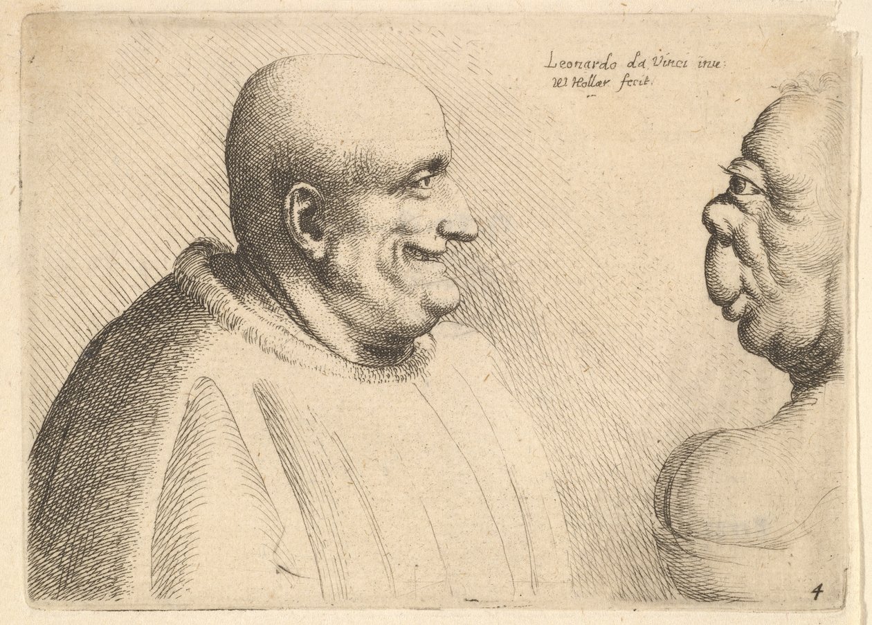 En stor man med kal huvud vänd mot en grotesk kvinna, 1625-77. av Wenceslaus Hollar