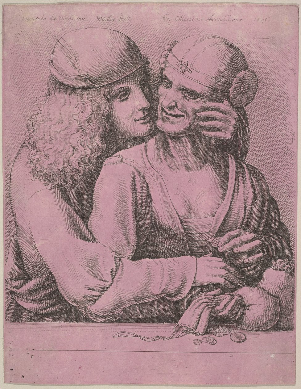 En ung man som smeker en gammal kvinna, 1646. av Wenceslaus Hollar