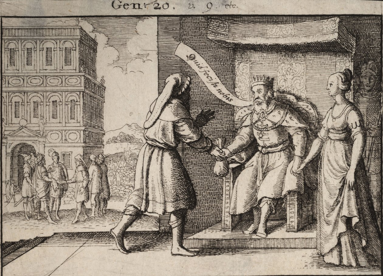 Abimelek tillrättavisade Abraham. Tillstånd 1 av Wenceslaus Hollar