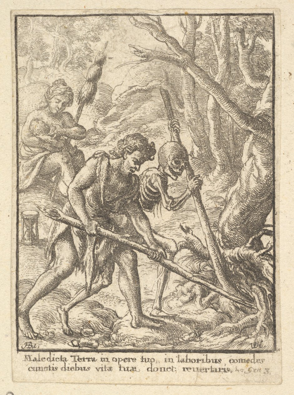 Adam Plowing från Dödsdansen, 1651. av Wenceslaus Hollar