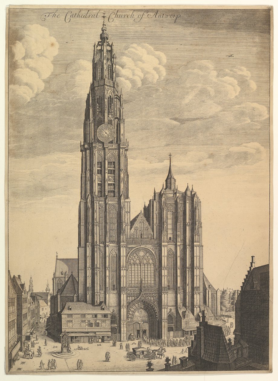 Antwerpens domkyrka (Prospectvs Tvrris Ecclesiæ Cathedralis) av Wenceslaus Hollar
