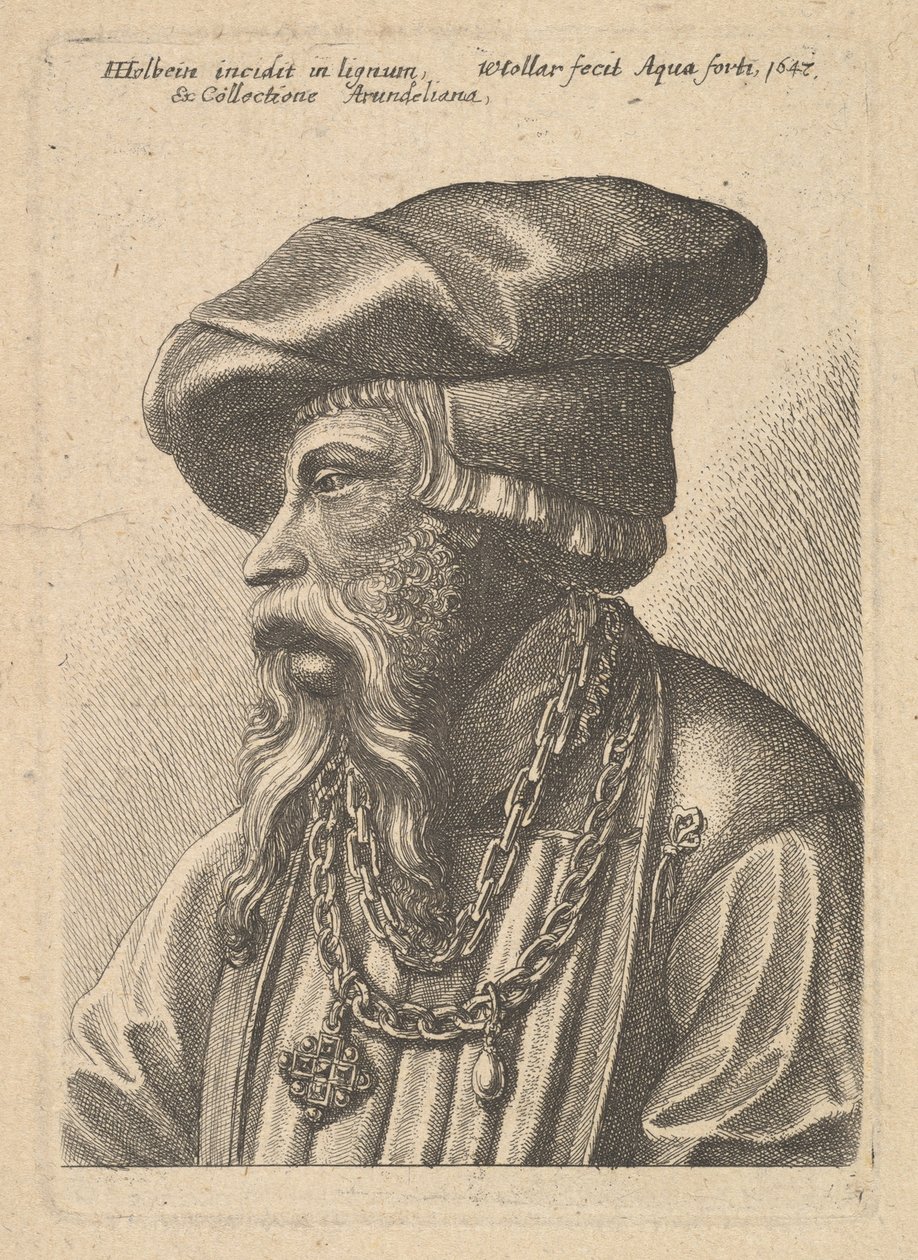 Skäggig man med kedja halsband, 1647. av Wenceslaus Hollar
