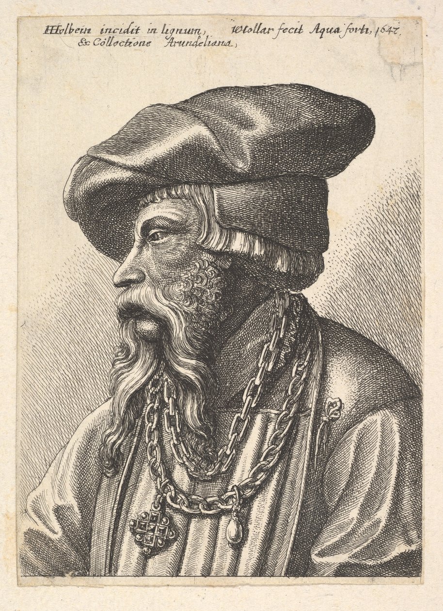Skäggig man med kedja halsband, 1647. av Wenceslaus Hollar