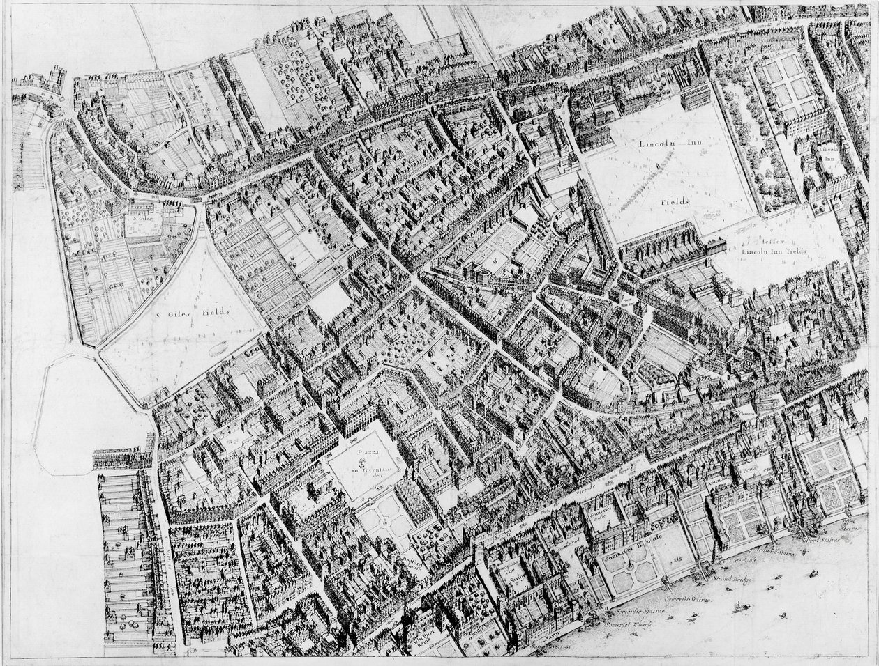 Fågelperspektiv över Londons västra centrala distrikt, 1660-6 av Wenceslaus Hollar