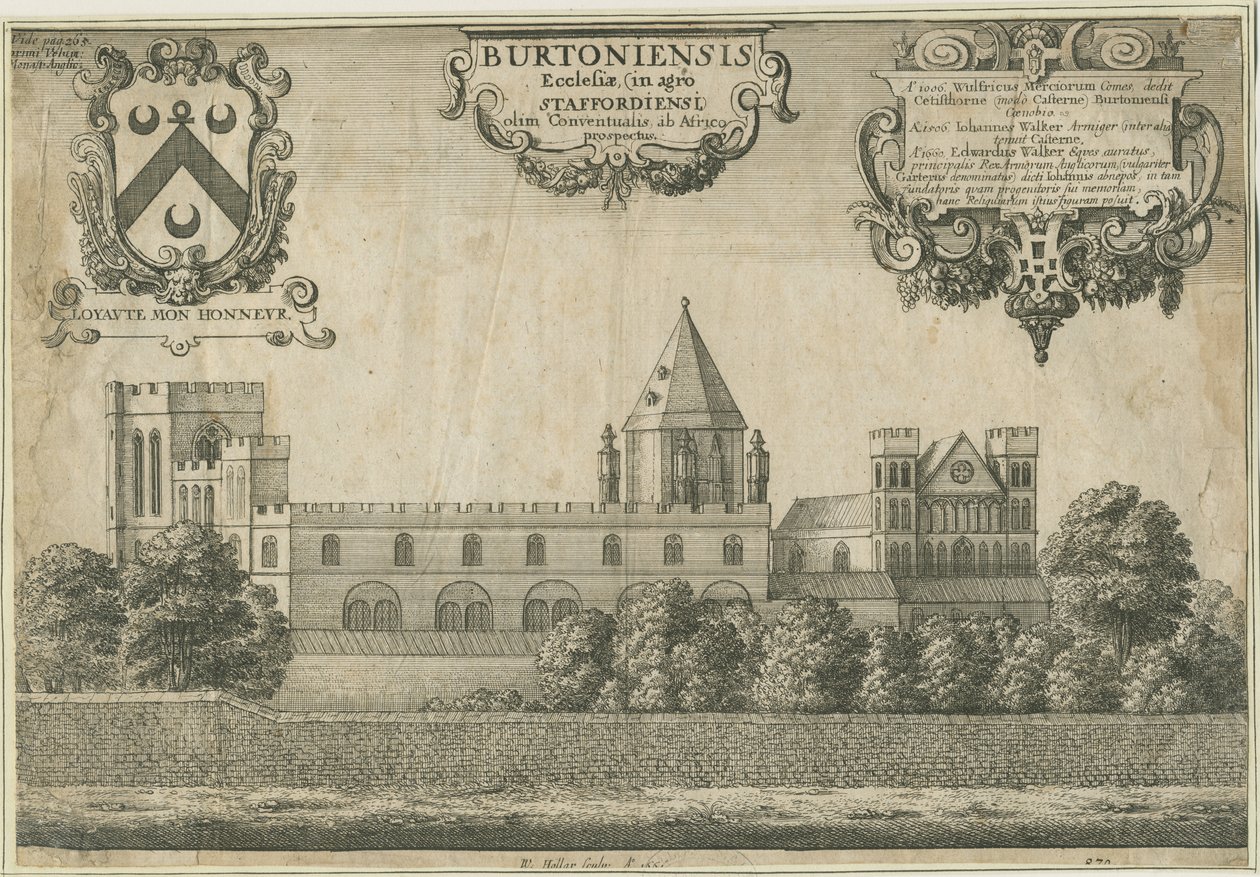 Burton-upon-Trent Abbey: gravyr i kopparplåt, 1661 av Wenceslaus Hollar