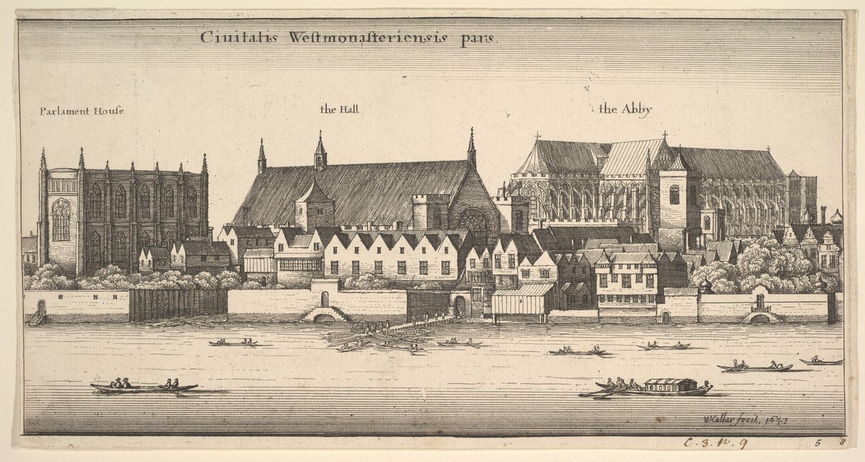 Del av staden Westminster, Westminster från floden, 1647. av Wenceslaus Hollar