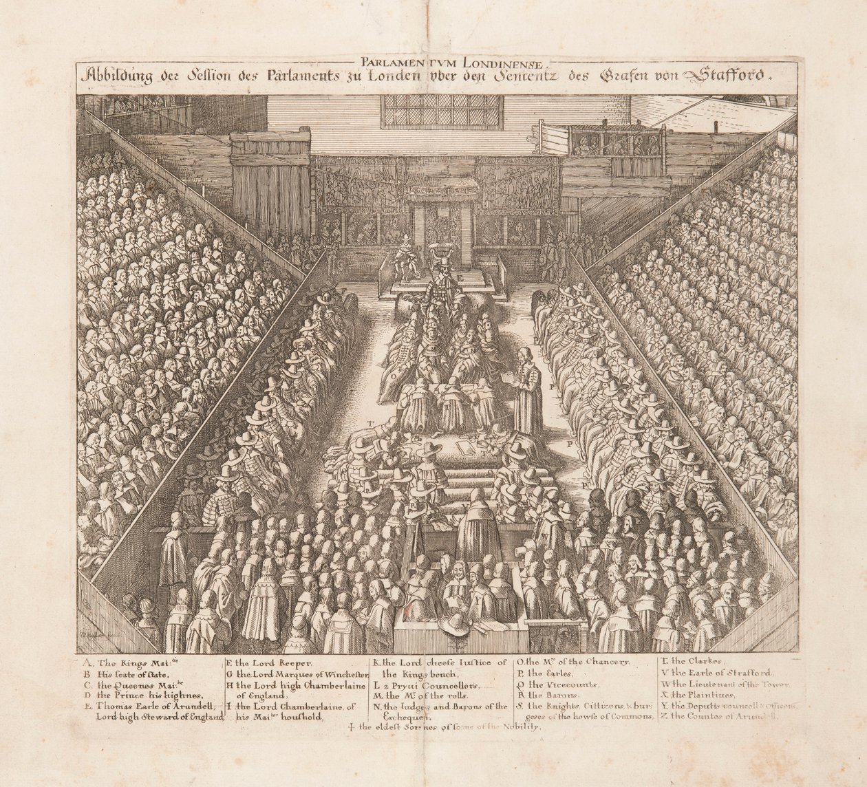 Skildring av parlamentet i Londons session av dömet av Earl of Stafford, ca 1642. av Wenceslaus Hollar