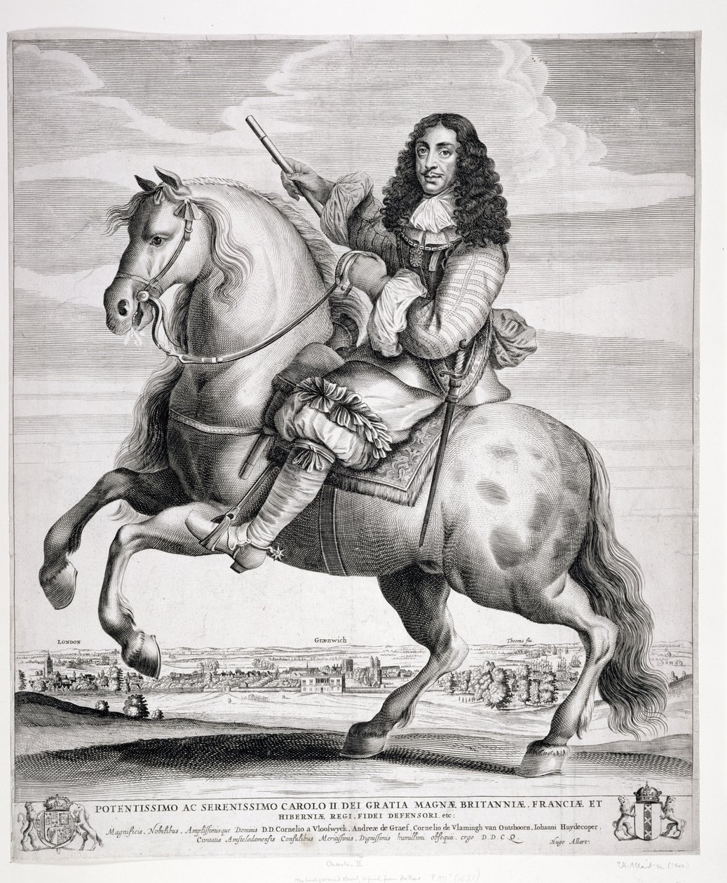 Ryttarporträtt av Karl II (1630-85) med ett landskap, publicerat ca 1670 av Wenceslaus Hollar