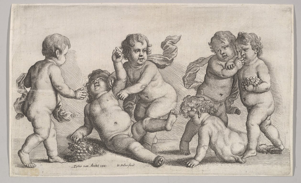 Fem gossar och en satyr, 1625-77. av Wenceslaus Hollar