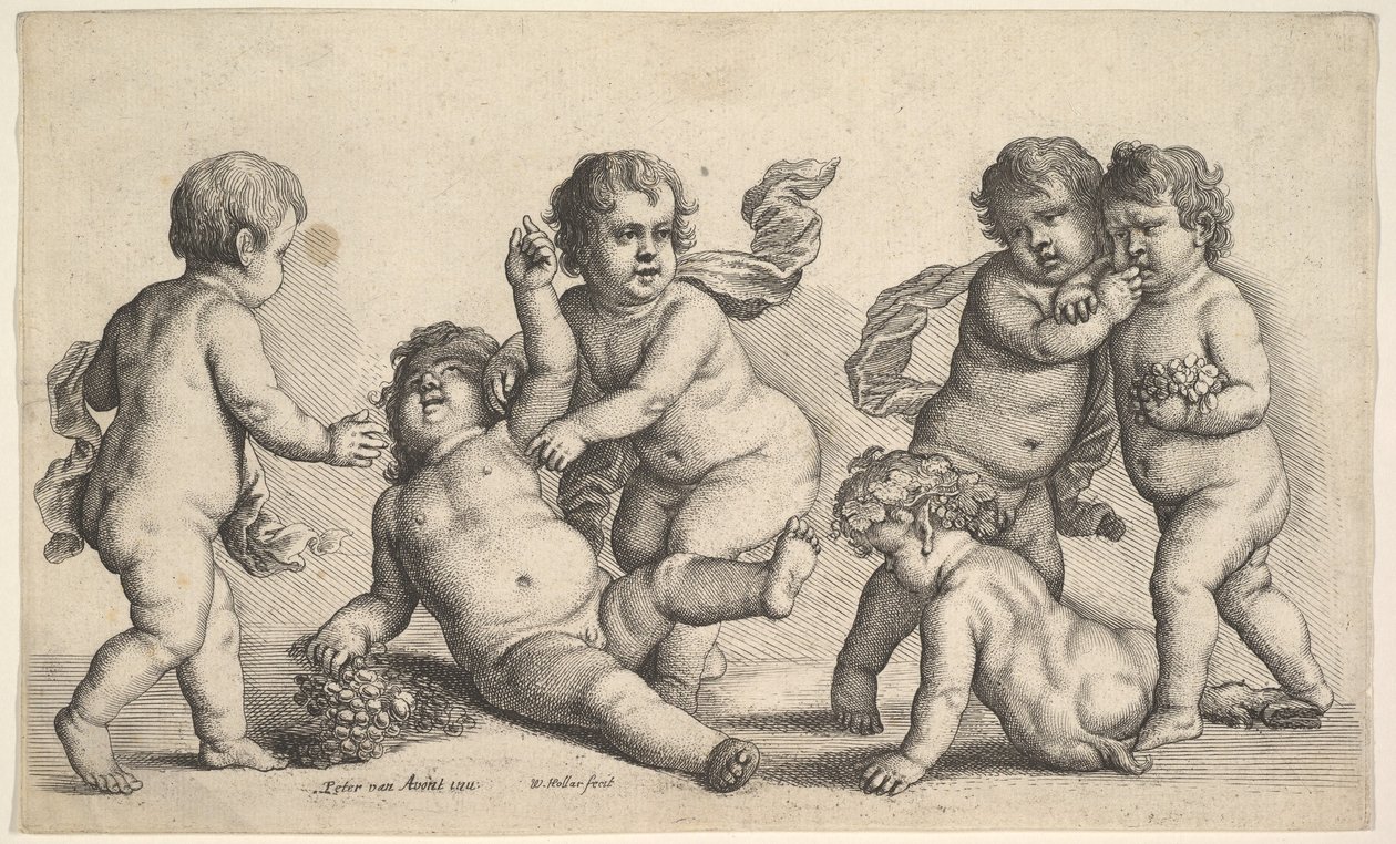 Fem pojkar och en satyr, 1646. av Wenceslaus Hollar