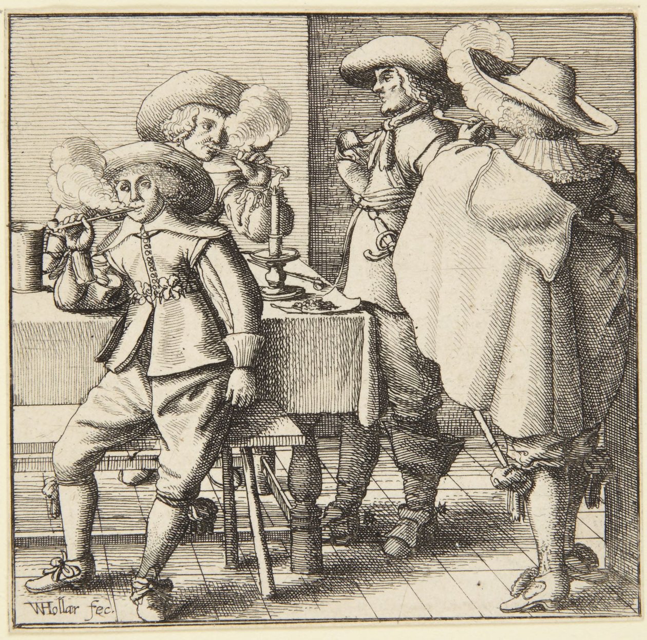 Fyra rökande män av Wenceslaus Hollar