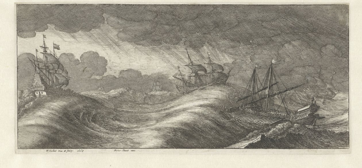 Galär och andra fartyg i en havsstorm Sea storms (serietitel) av Wenceslaus Hollar