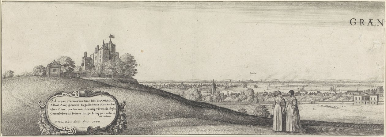 Utsikt över Greenwich (vänster tallrik) Greenwich (titel på objekt) av Wenceslaus Hollar