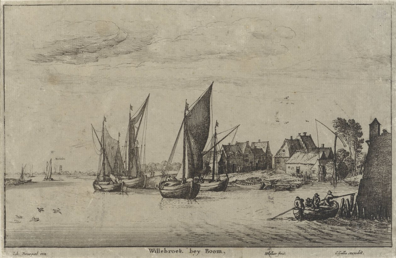 Utsikt över Willebroek nära Mechelen Willebroek bey Boom (titel på objekt) Flodlandskap och kustutsikt (serietitel) av Wenceslaus Hollar