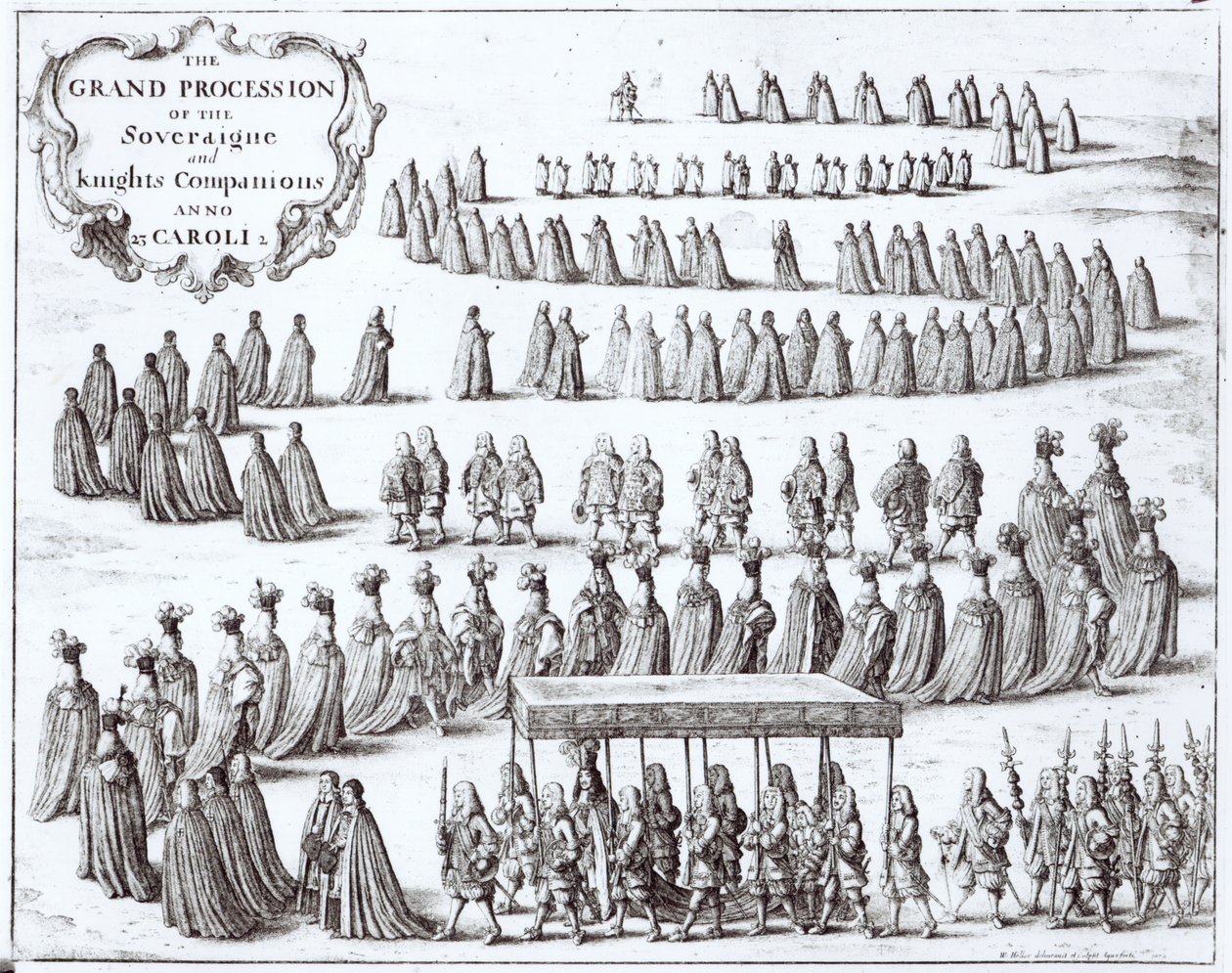 Stora procession av suveränen och riddarna av strumpebandet i Windsor, 1672 av Wenceslaus Hollar