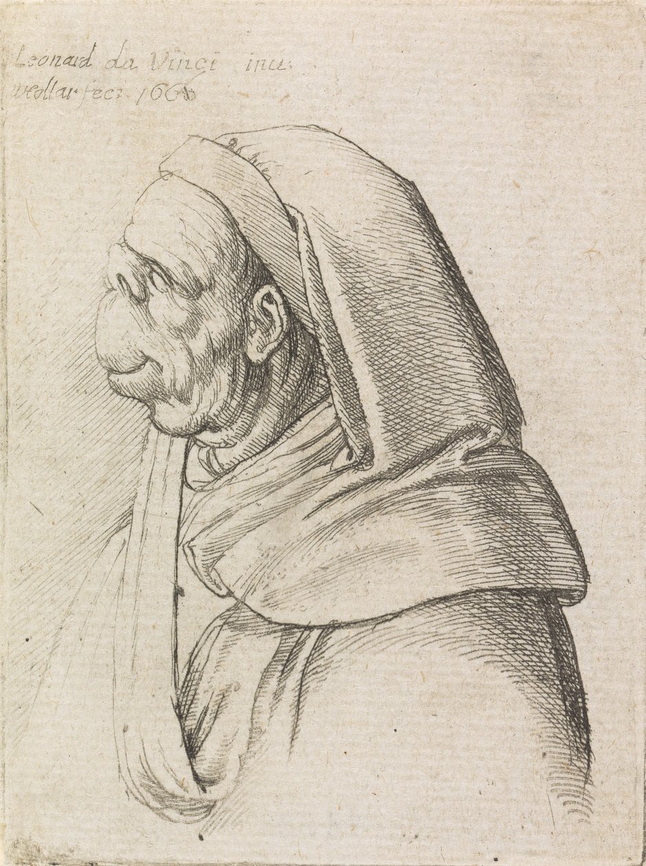 Grotesk profilerade en man som bär en huva av Wenceslaus Hollar