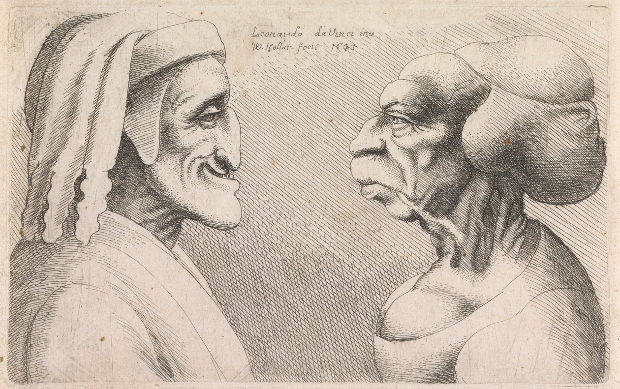 Groteska profiler av en man och kvinna vända mot varandra av Wenceslaus Hollar