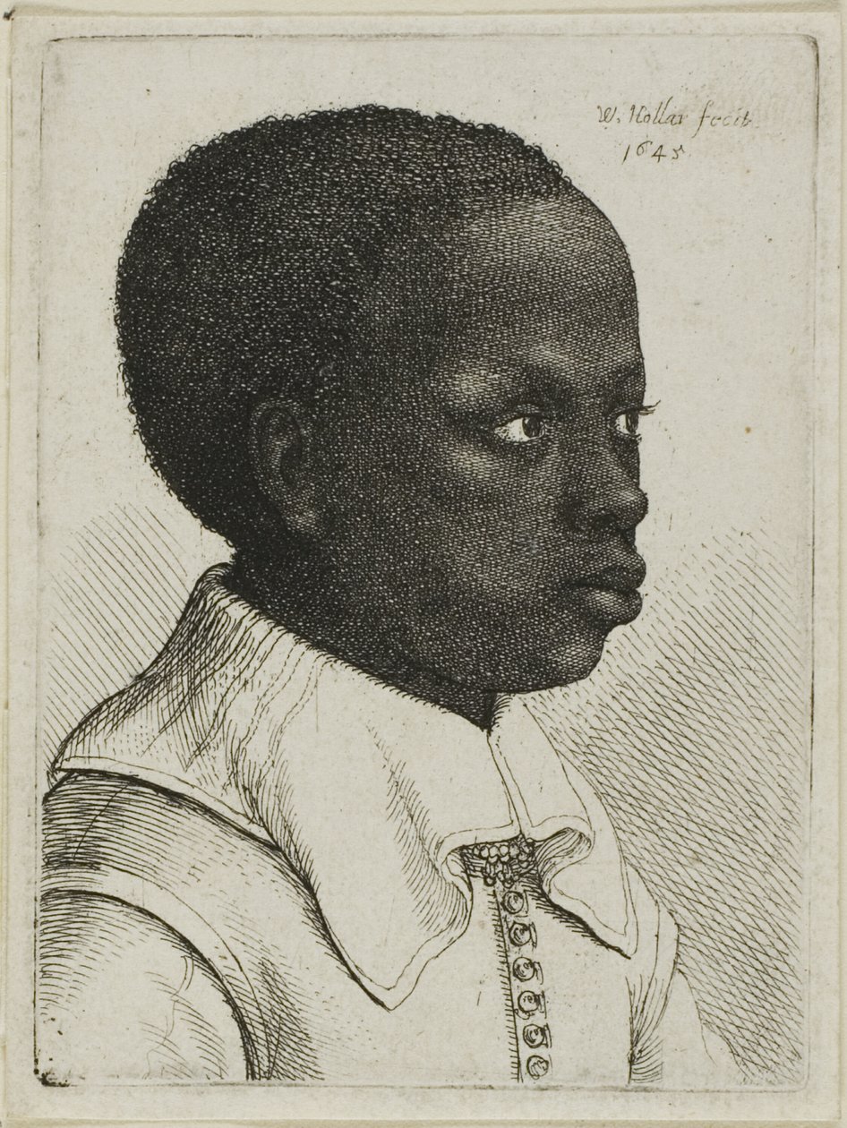 Chef för en ung svart pojke i profil till höger av Wenceslaus Hollar