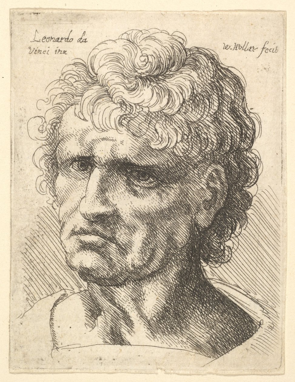 Huvud för en man med allvarligt uttryck, 1625-77. av Wenceslaus Hollar
