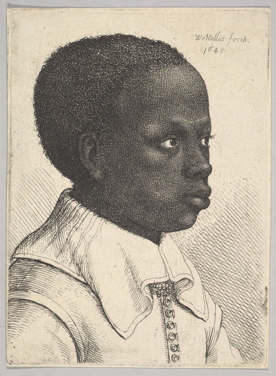 Huvudet för en ung svart pojke i profil till höger, 1645. av Wenceslaus Hollar