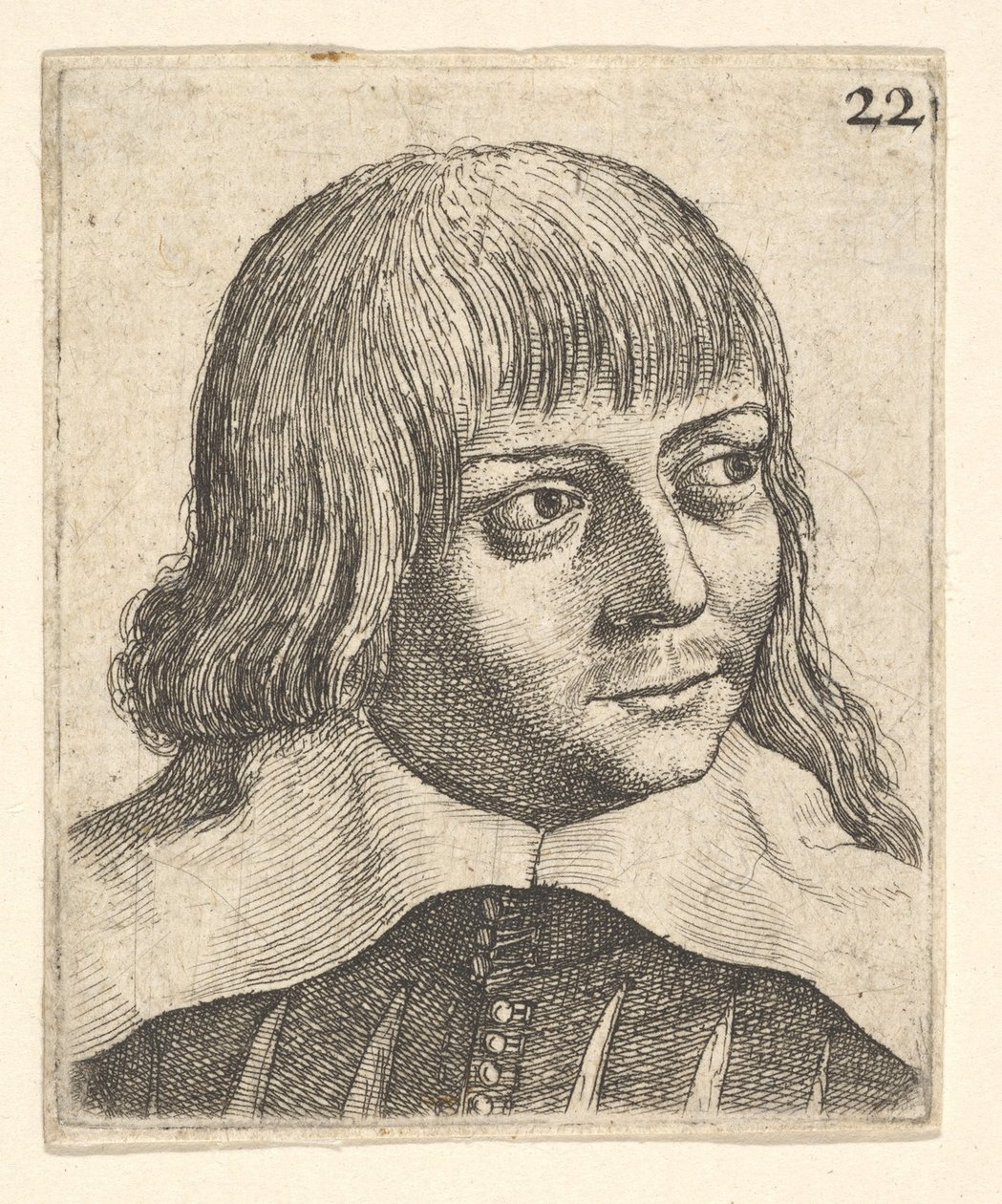Huvudet på en ung man, något åt höger, 1625-77. av Wenceslaus Hollar