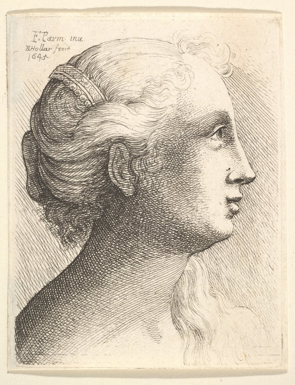 Chef för en ung kvinna i profil till höger, 1645. av Wenceslaus Hollar