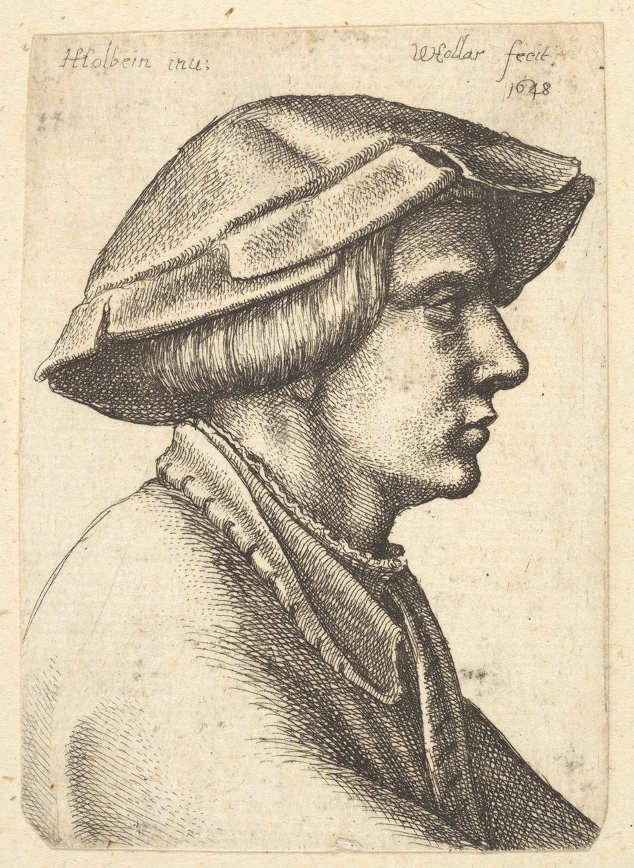 Chef för ung man med hatt i profil till höger, 1648. av Wenceslaus Hollar