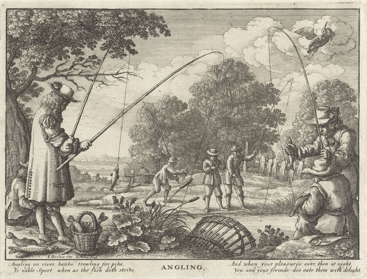 Hengelen Mete (titel på objekt) Jachtpartijen (serietitel) Flera sätt att jakt, Hawking och fiske, enligt engelskt sätt (serietitel) av Wenceslaus Hollar