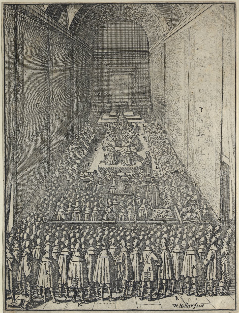 House of Lords, Palace of Westminster i London, ca 1650 (etsning) av Wenceslaus Hollar
