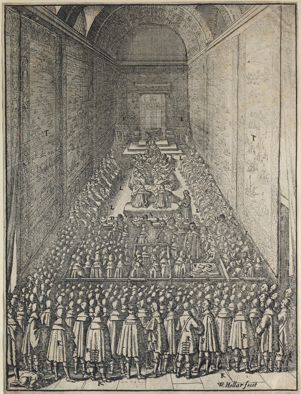 Interiör av House of Lords i session, Palace of Westminster, London, c1650 av Wenceslaus Hollar