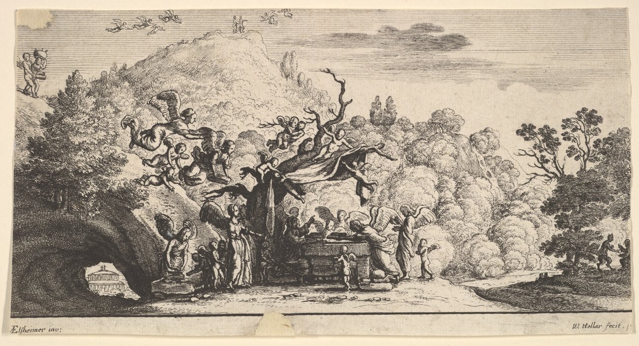 Jesus betjänad av änglar, 1652. av Wenceslaus Hollar