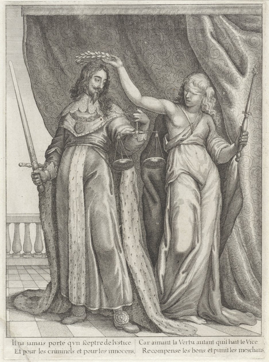 Kung Karl I av England hyllad av Justitia av Wenceslaus Hollar