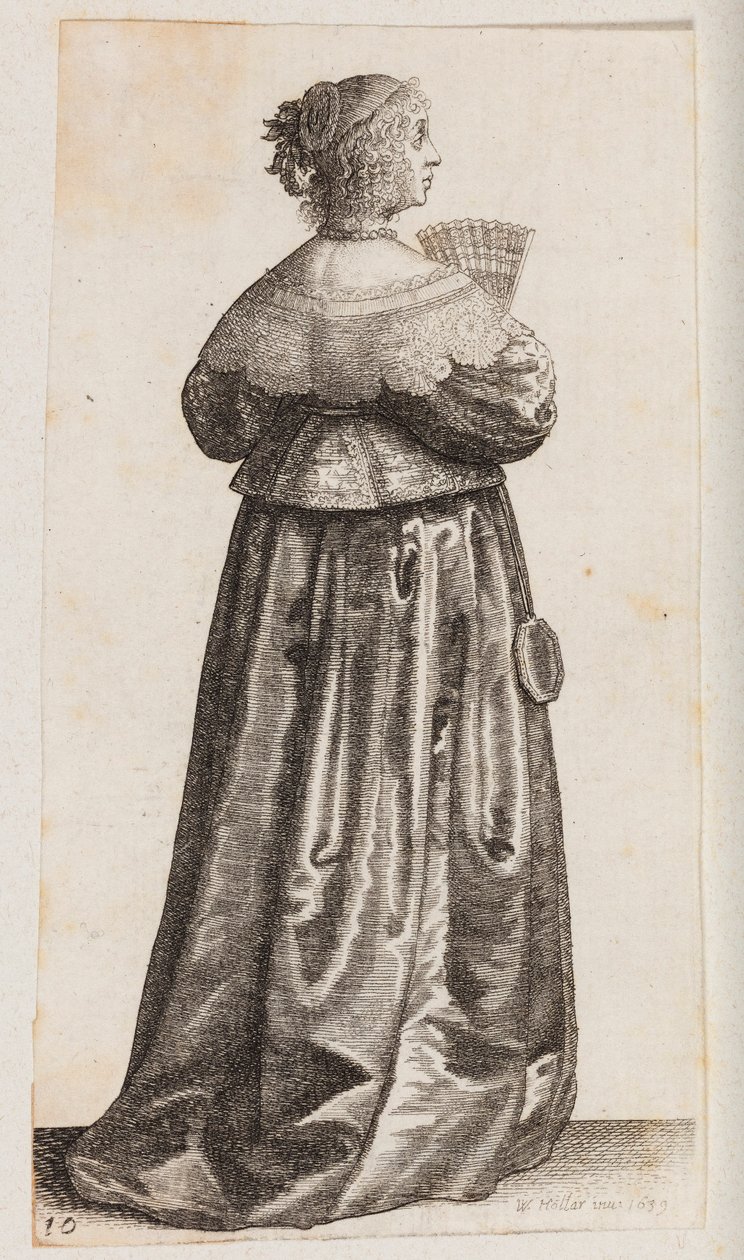 Kvinna med en solfjäder och en spegel, sedd bakifrån av Wenceslaus Hollar