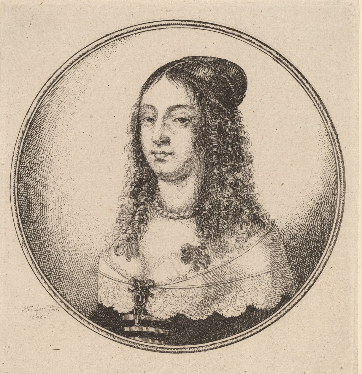 Dam med band på lockar, 1646. av Wenceslaus Hollar