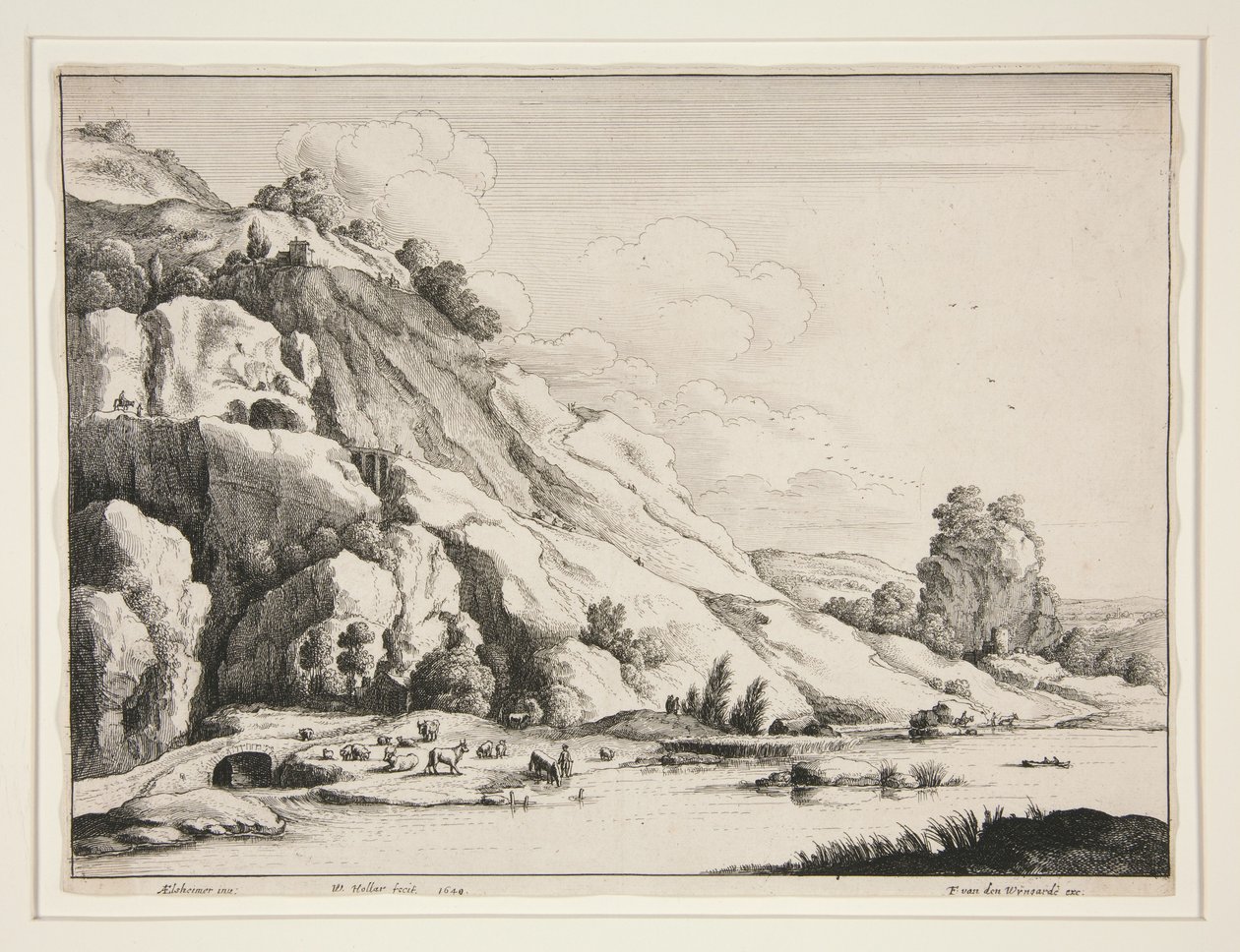 Landskap med en stenbro av Wenceslaus Hollar
