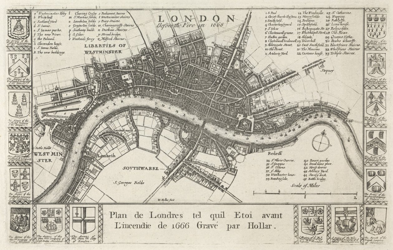 London, före branden 1666 av Wenceslaus Hollar