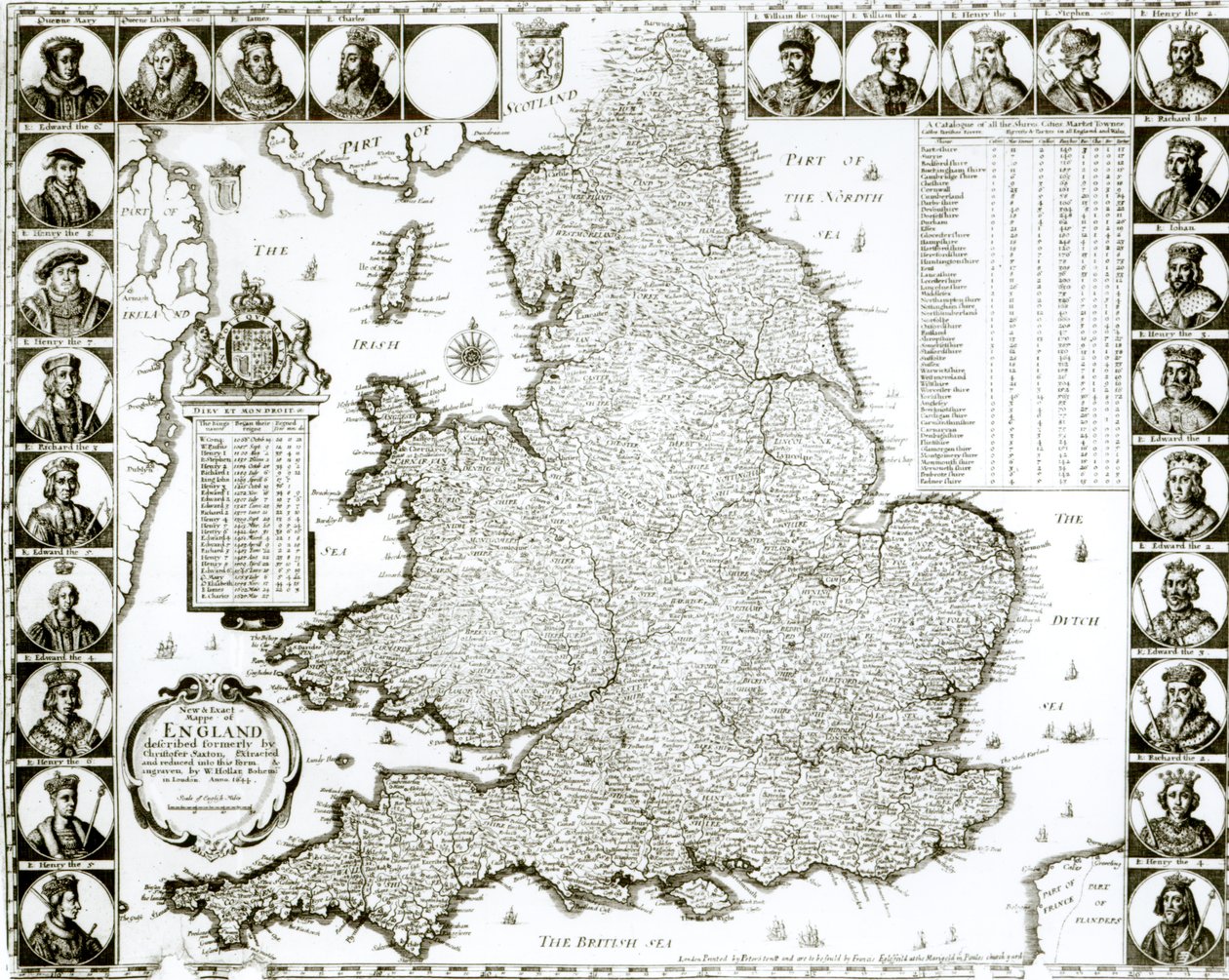 Karta över England och Wales, 1644 av Wenceslaus Hollar